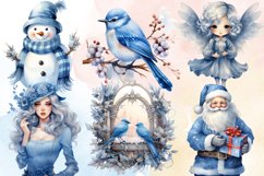 Blue Christmas Watercolor Clipart Bundle, Blue Christmas PNG Product Image 2