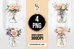 Mason Jar Rose Bouquet Clipart Sublimation PNG Product Image 1