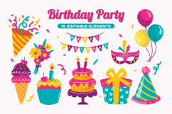 Colorful Birthday Party Clipart Set Product Image 1