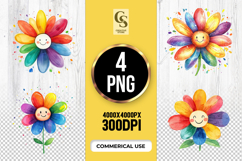 Rainbow Smiling Flower Watercolor PNG Product Image 1