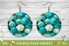 Floral Round Earrings, Blue Hydrangea Round Earrings Print Product Image 1