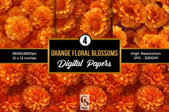 Orange Floral Blossoms Digital Paper Product Image 1