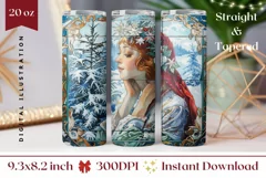 Art Christmas Tumbler Template, Winter Forest Tumbler PNG Product Image 1