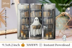 Cartoon Ghost Tumbler Wrap Design, Spooky Tumbler Design Product Image 1