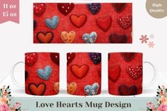 Embroidery Love Hearts Mug Wrap, Red Love Mug PNG Product Image 1