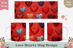 Embroidery Love Hearts Mug Wrap, Red Love Mug PNG Product Image 1