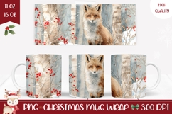 Watercolor Christmas Fox Mug, Winter Forest Mug Template Product Image 1