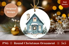 Watercolor Christmas House Ornament, Winter House PNG Product Image 1