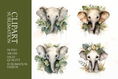 Watercolor baby elephant clipart sublimation png Product Image 1