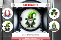 Cyber-Shamrock Neon Punk Car Coaster Product Image 1