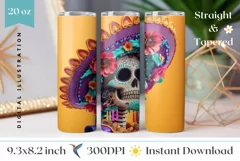 3D Skull Tumbler Wrap, 3D Skeleton Tumbler Sublimation Product Image 1