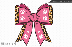 Pink Bow With Leopard Print And Paw Prints Sublimation PNG Product Image 1