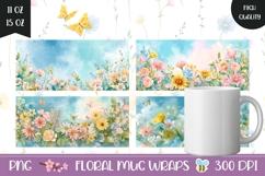 Watercolor Flowers Mug Designs, Floral Mug Sublimation PNG Product Image 1