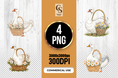 Vintage Goose in Flower Basket Clipart Sublimation PNG Product Image 1