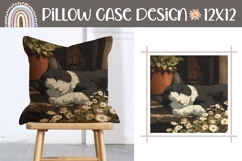Cartoon Cat Pillow Design, Flowers Pillow Sublimation Product Image 1