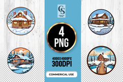 Snowy Cottage Clipart Sublimation PNG Product Image 1