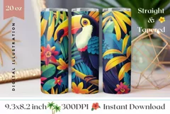 Toucan Tumbler Wrap Design, Tropical Leaves Tumbler PNG Product Image 1