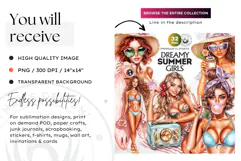 Dreamy Summer girls Clipart, beach Girl Clipart, Summer PNG Product Image 2