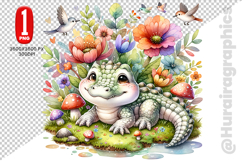 Cute Crocodile Clipart - PNG File Product Image 1