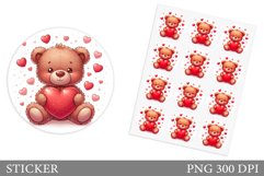 Cute Bear Sticker Design. Valentines Bear Sticker Printable Product Image 1