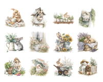 Watercolor Bunny Clipart PNG Set Product Image 4