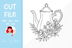Floral tea pot Line Art Cut File Product Image 1