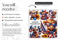 Patriotic Highland cow Clipart,4th of july, sunflower png Product Image 2