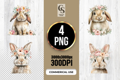 Floral Crown Bunny Watercolor Clipart Sublimation PNG Product Image 1