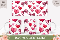 Love Hearts Mug Sublimation, Pink Bows Mug Template Product Image 1