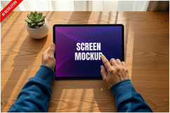Tablet On Wooden Table Mockup Product Image 1