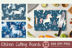 Snowy Winter Unicorns Cutting Boards sublimation Design Product Image 1