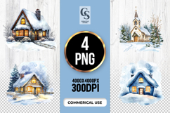 Winter Cottage House Clipart Sublimation PNG Product Image 1