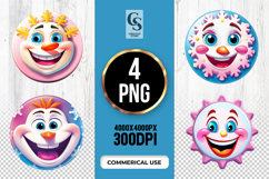 Cute Winter Snowflake Faces Clipart Sublimation PNG Product Image 1