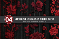 Red Floral Embroidery Digital Paper Product Image 1