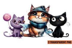 Watercolor Cute Funny Cat Clipart Sublimation, PNG Product Image 1