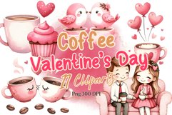 Valentine&#039;s Day Coffee Watercolor Clipart Product Image 1