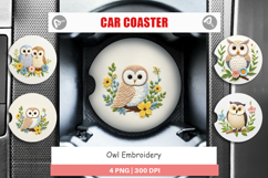 Car Coaster Owl Embroidery Product Image 1