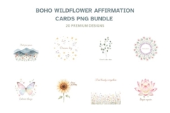 Boho Wildflower Affirmation Cards PNG Bundle - 20 Designs Product Image 1