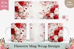 White Roses Mug Design, Watercolor Flowers Mug Sublimation Product Image 1