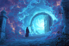 Mystical Fantasy Portal with Glowing Blue Light Art Product Image 1