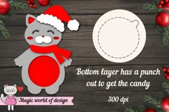 Grey Cat in Santa's hat candy dome svg, paper cut template Product Image 2