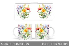 Wildflowers Mug Design. Flowers Mug Wrap Sublimation Product Image 1