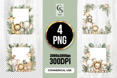 Cute Jungle Baby Animals Frame Clipart Sublimation PNG Product Image 1