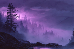 Purple Misty Forest Landscape Atmospheric Art Product Image 1