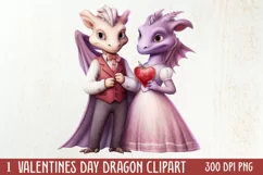 Watercolor Valentine's Day Dragon Clipart, Dragon Watercolor Product Image 1
