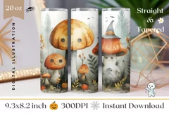 Cute Halloween Tumbler Design, Cartoon Mushrooms Tumbler Product Image 1