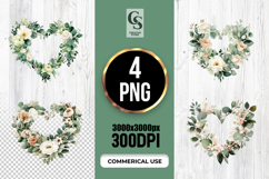 Greenery Floral Heart Wreath Clipart Sublimation PNG Product Image 1