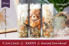 Watercolor Winter Tumbler Design, Winter Teddy Bear Tumbler Product Image 1