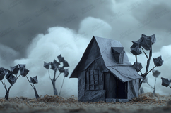 Origami Paper House in Moody Cloudy Landscape Product Image 1