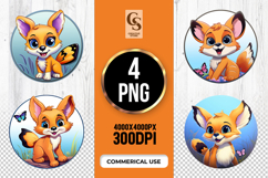 Cute Baby Fox and Butterfly Clipart Sublimation PNG Product Image 1